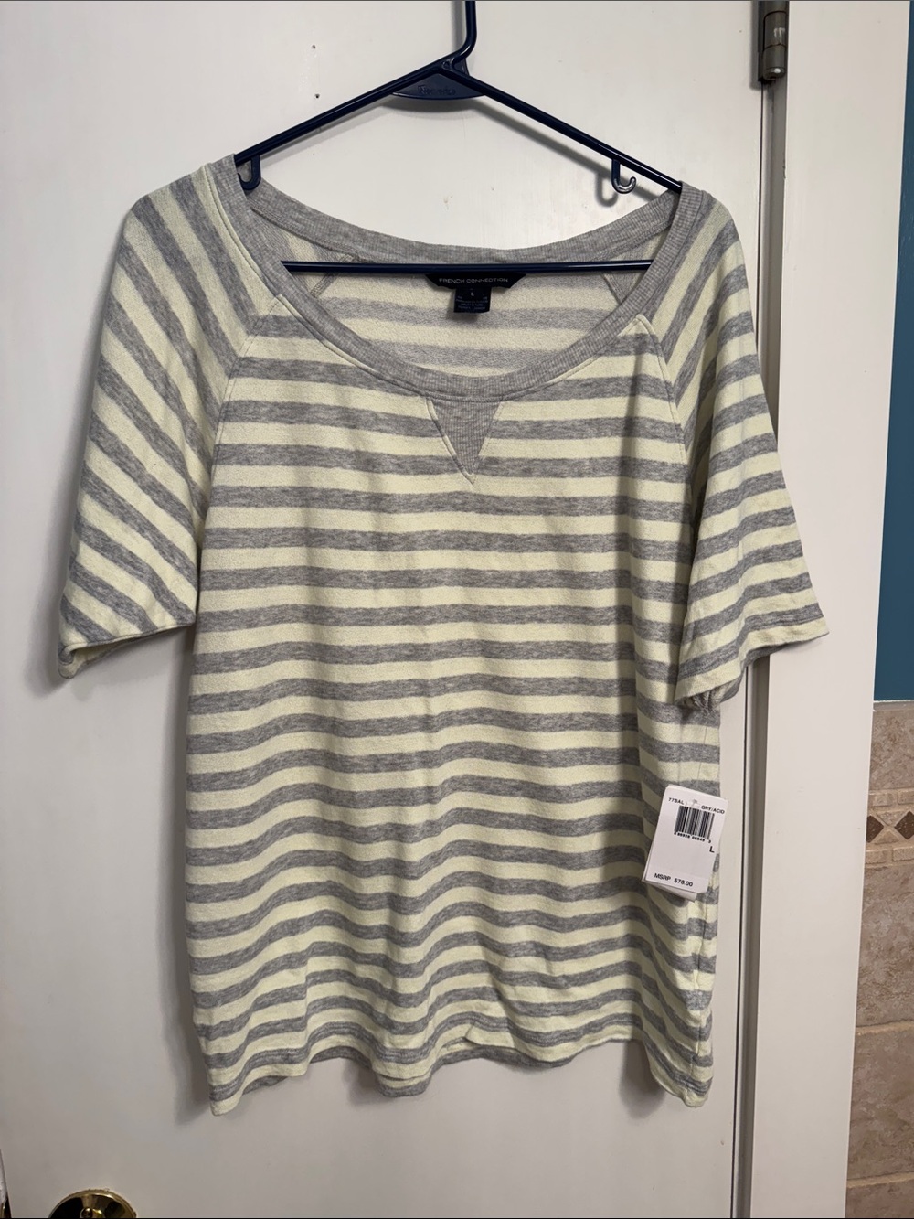 French Connection Gray & Light Yellow Striped Sweatshirt NWT
